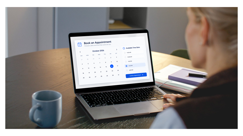Online booking schedule interface showing