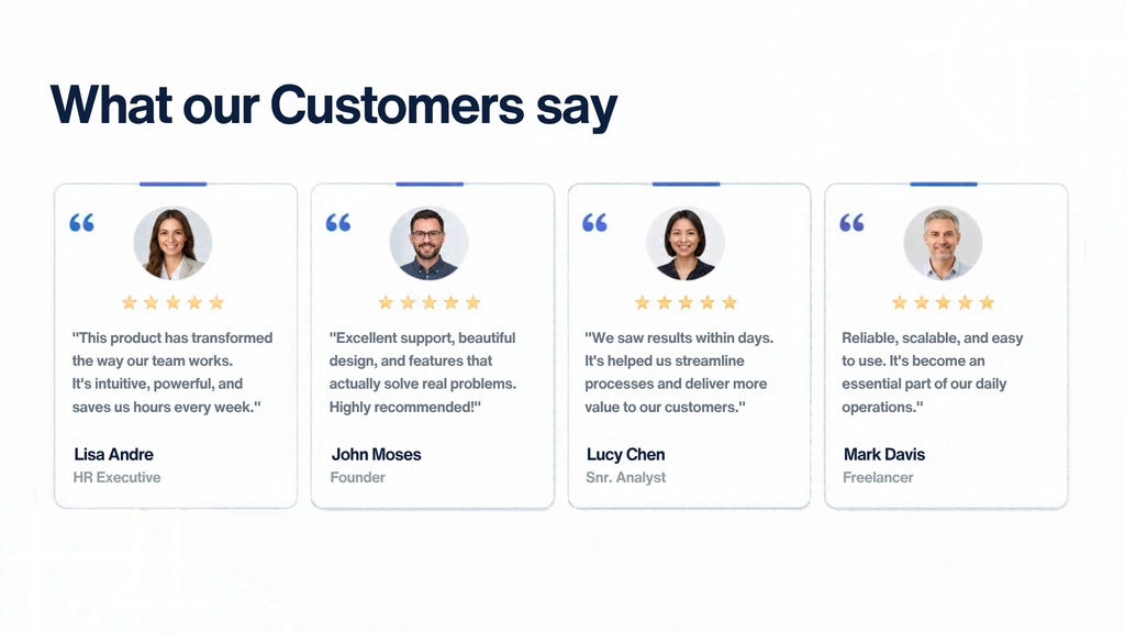 Customer testimonial cards with star ratings used as social proof on a sales page
